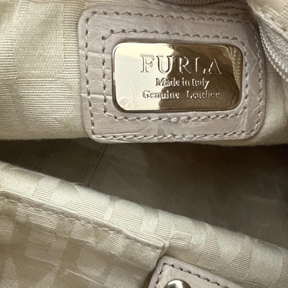 Genuine Furla Embossed Croc & Python Leather‎ Bag Italy Purse Beige Color